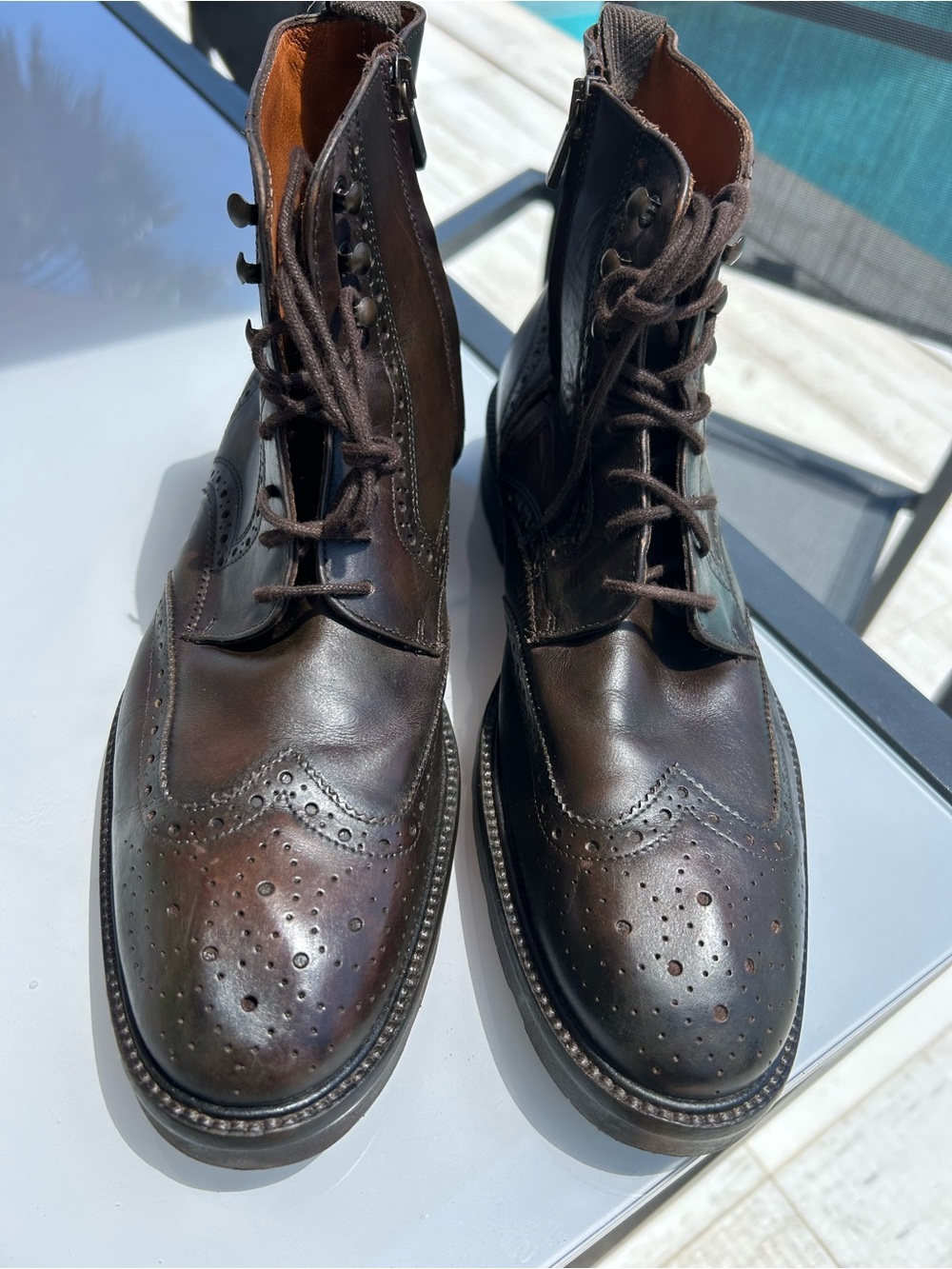 Massimo Dutti Dark Brown Leather Brogue Chukka Boots